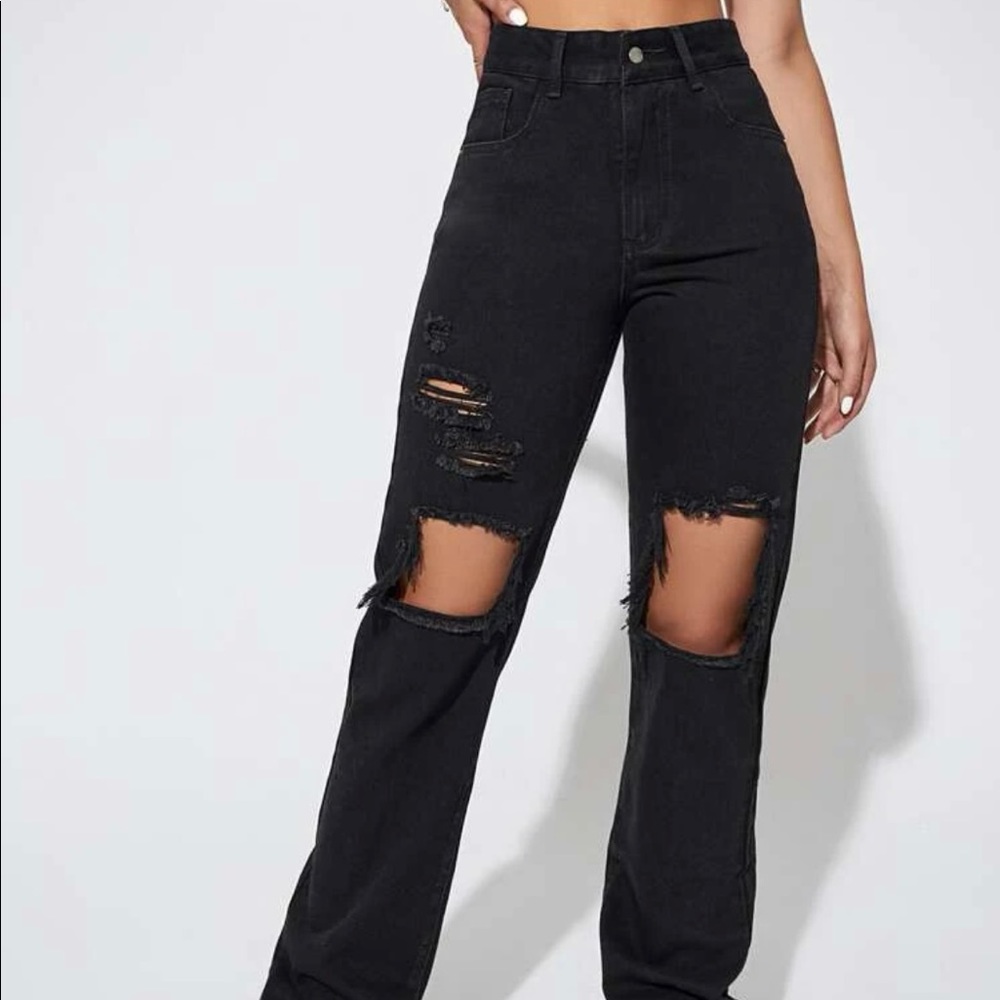 Shein High Wash Ripped Boyfriend Jeans